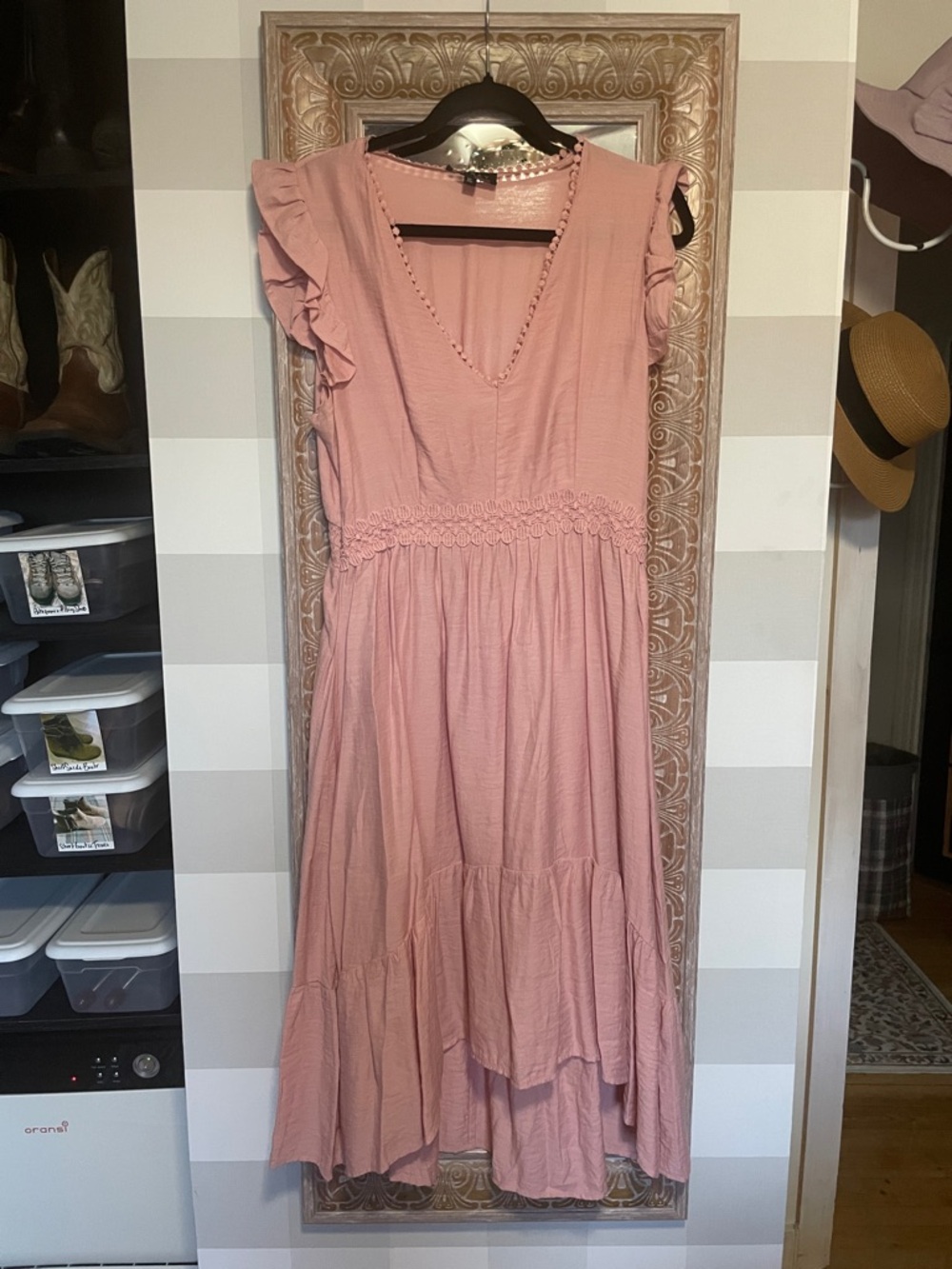 Women's Dusty Pink Ruffle Midi Dress